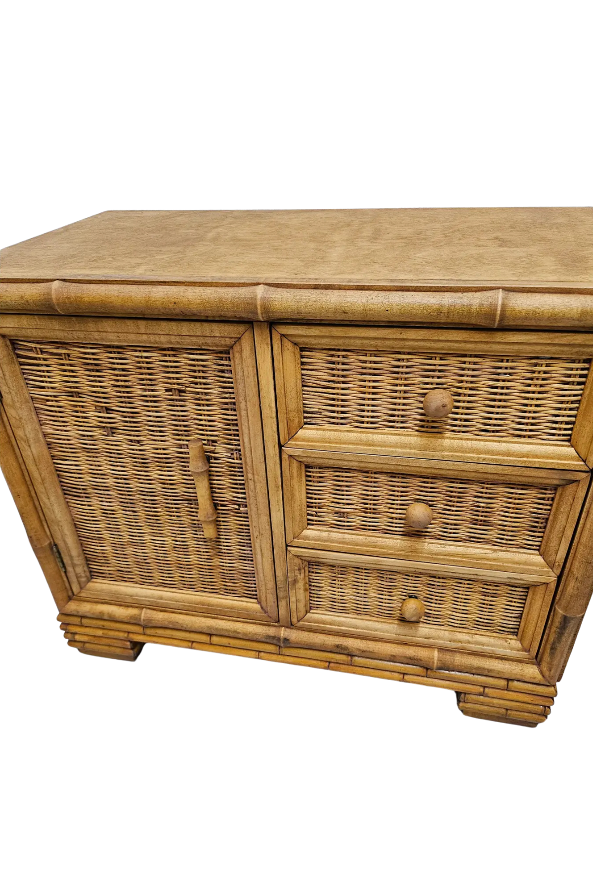 1970s American of Martinsville Rattan Night Stands - Pair