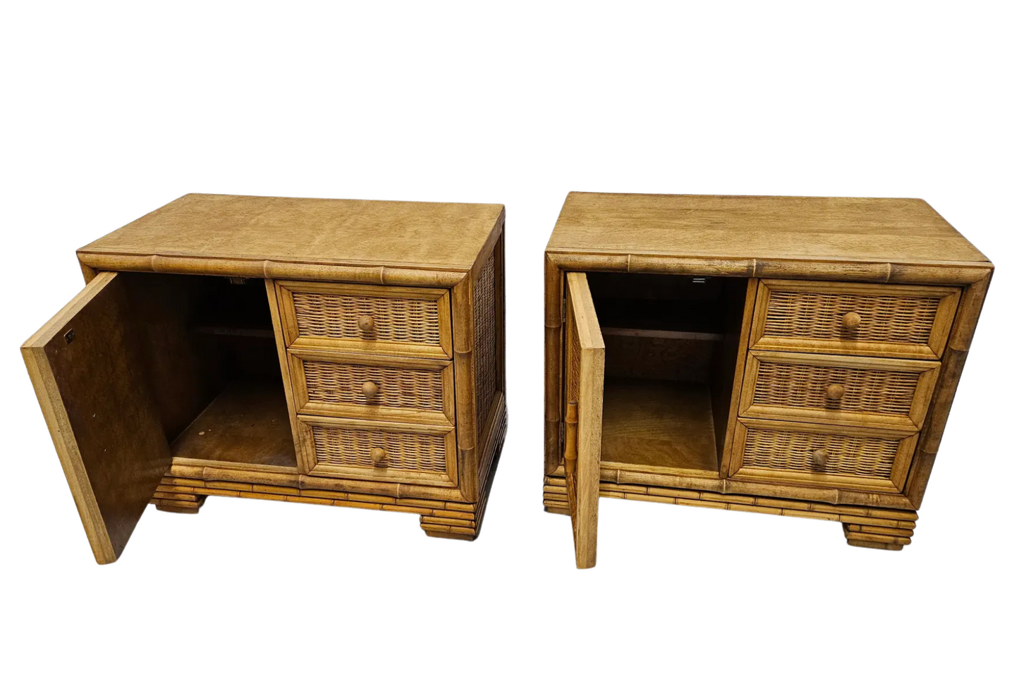 1970s American of Martinsville Rattan Night Stands - Pair
