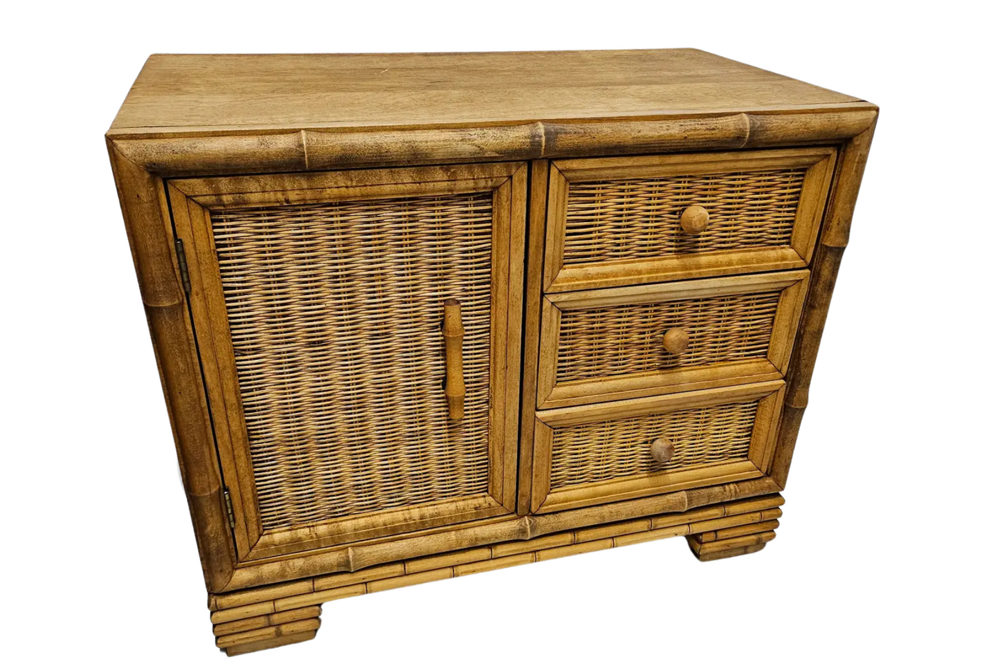 1970s American of Martinsville Rattan Night Stands - Pair