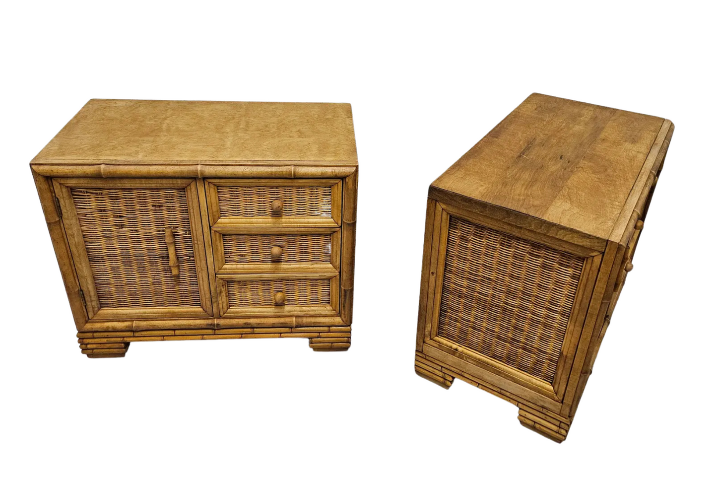 1970s American of Martinsville Rattan Night Stands - Pair
