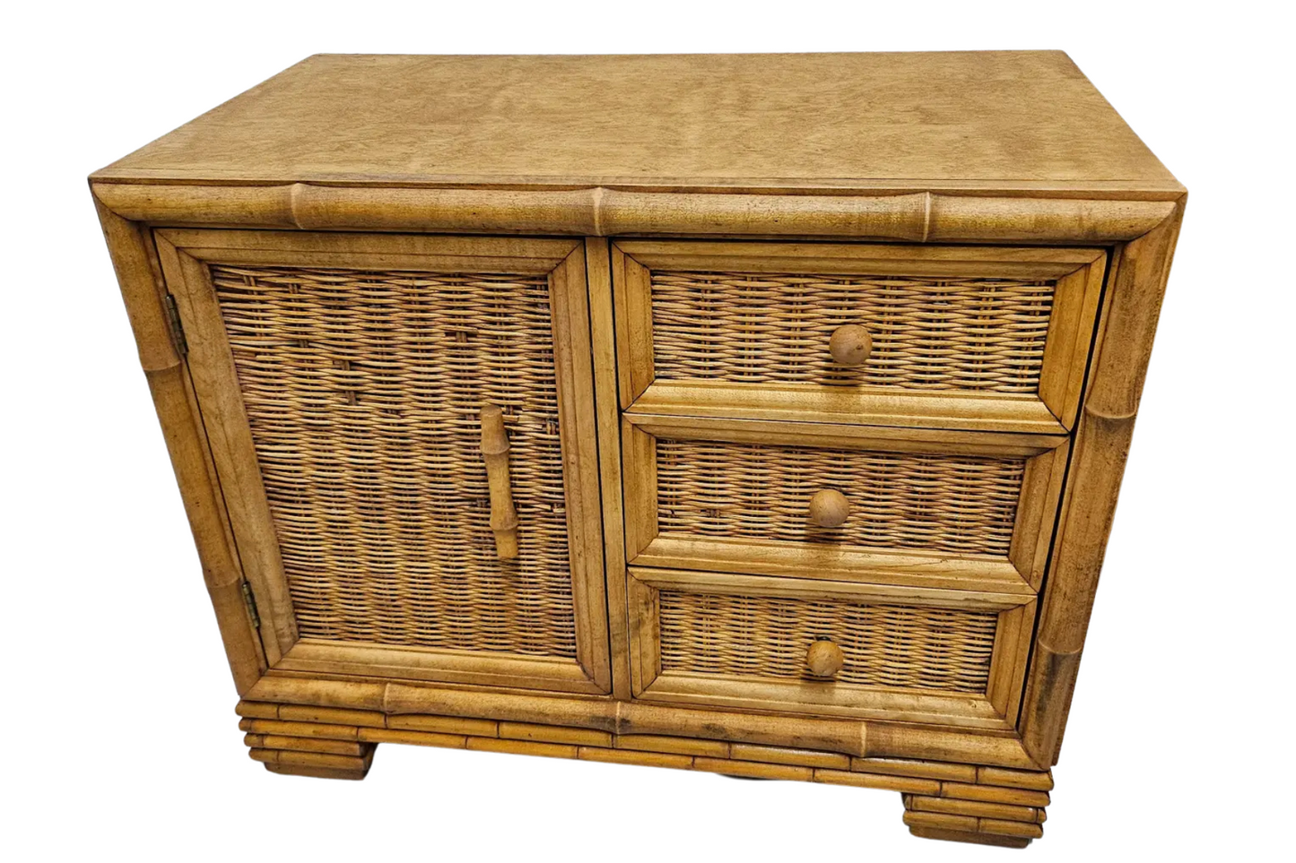 1970s American of Martinsville Rattan Night Stands - Pair