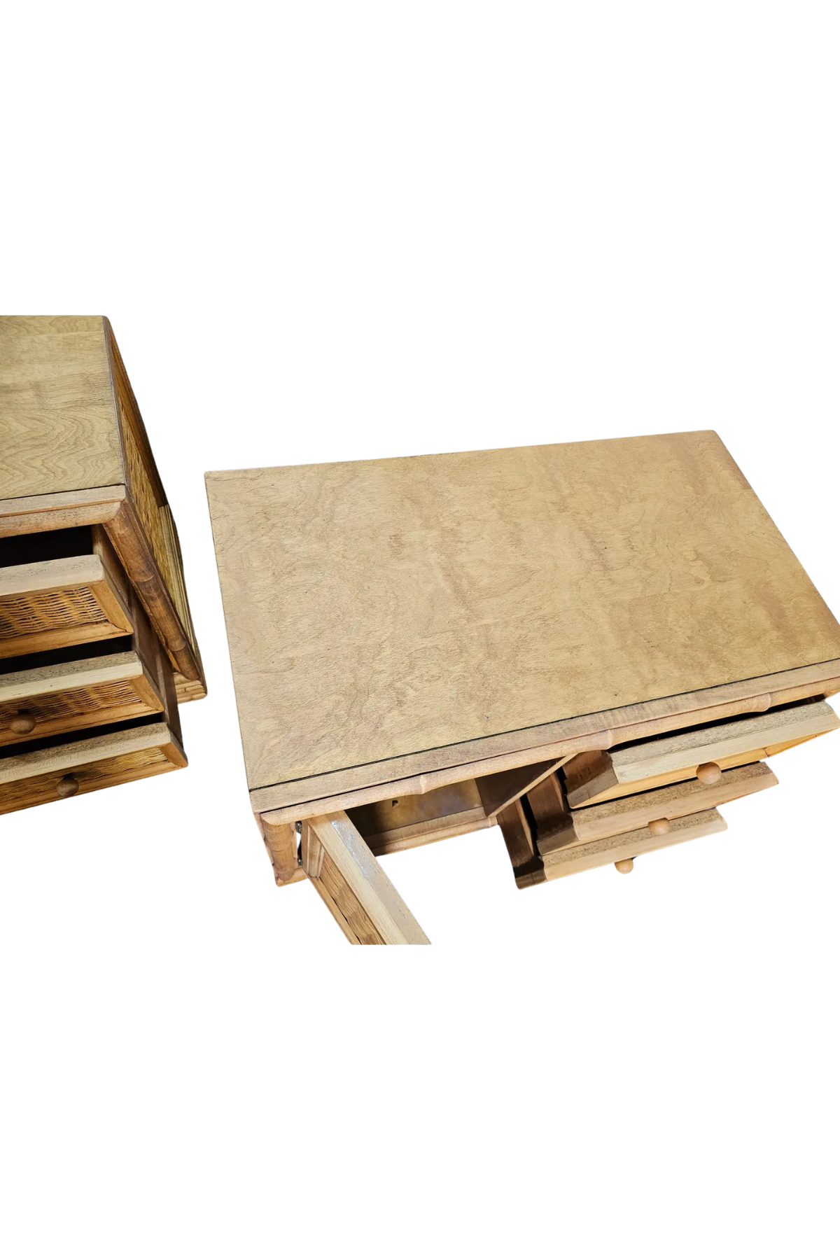 1970s American of Martinsville Rattan Night Stands - Pair