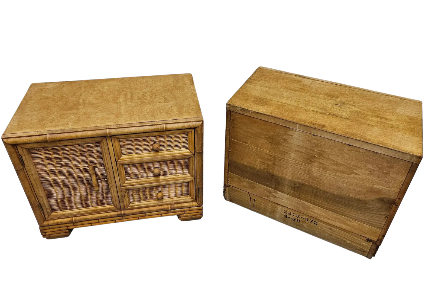 1970s American of Martinsville Rattan Night Stands - Pair