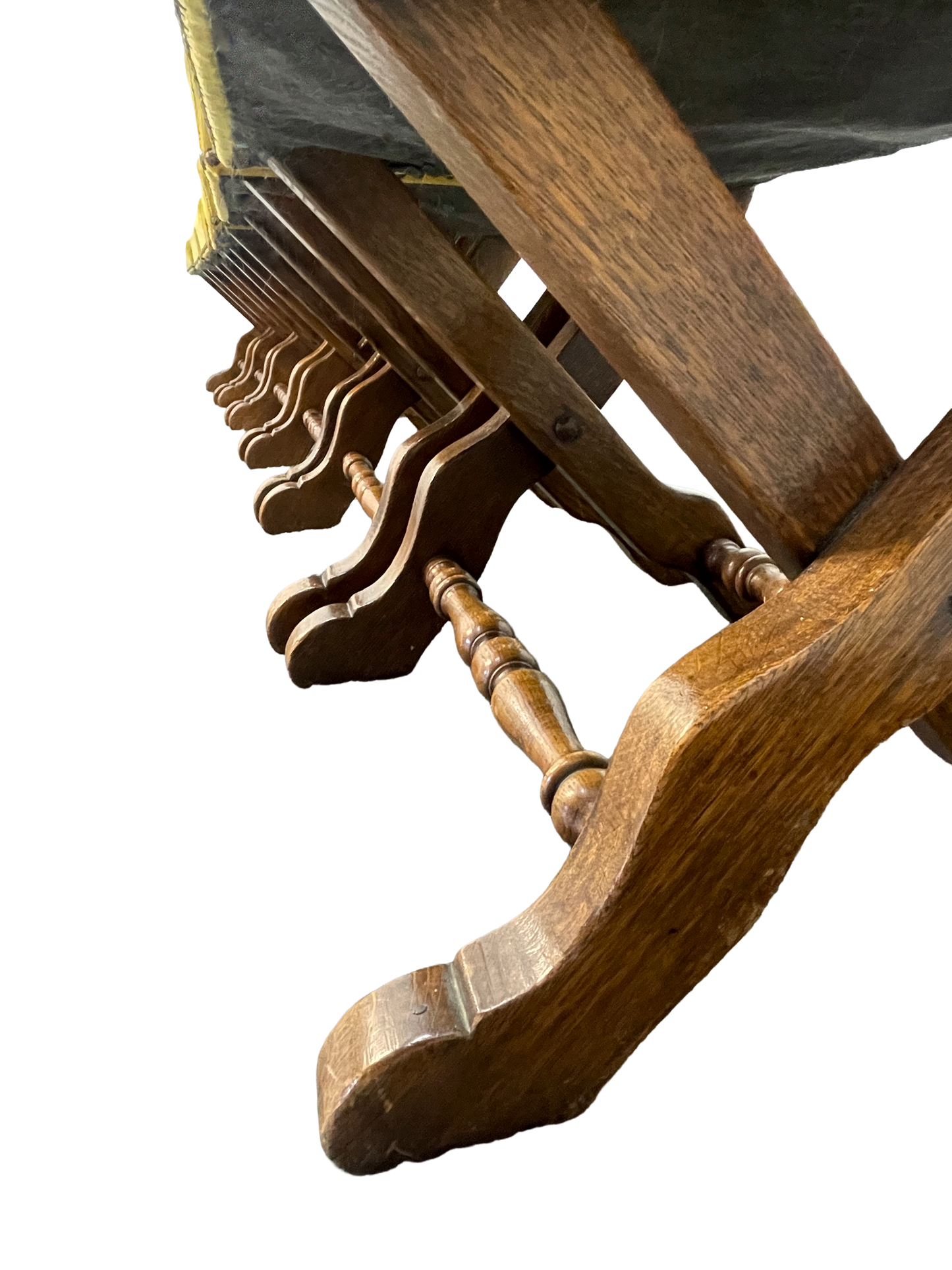 Set of 6 Spanish Revival Mahogany Dining Chairs with Yellow Velvet Upholstery, 1970s