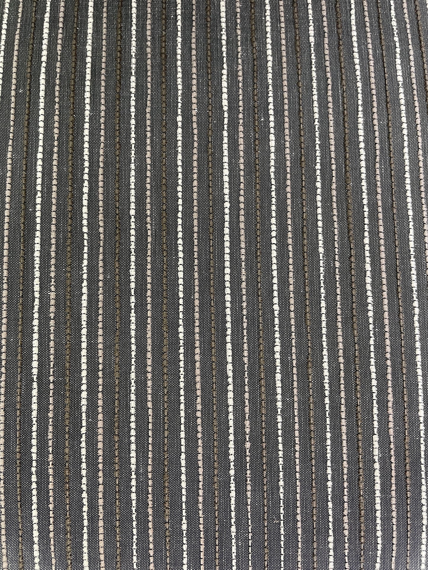 French mid-century ebonized dining chairs set of 6 striped upholstery fabric detail