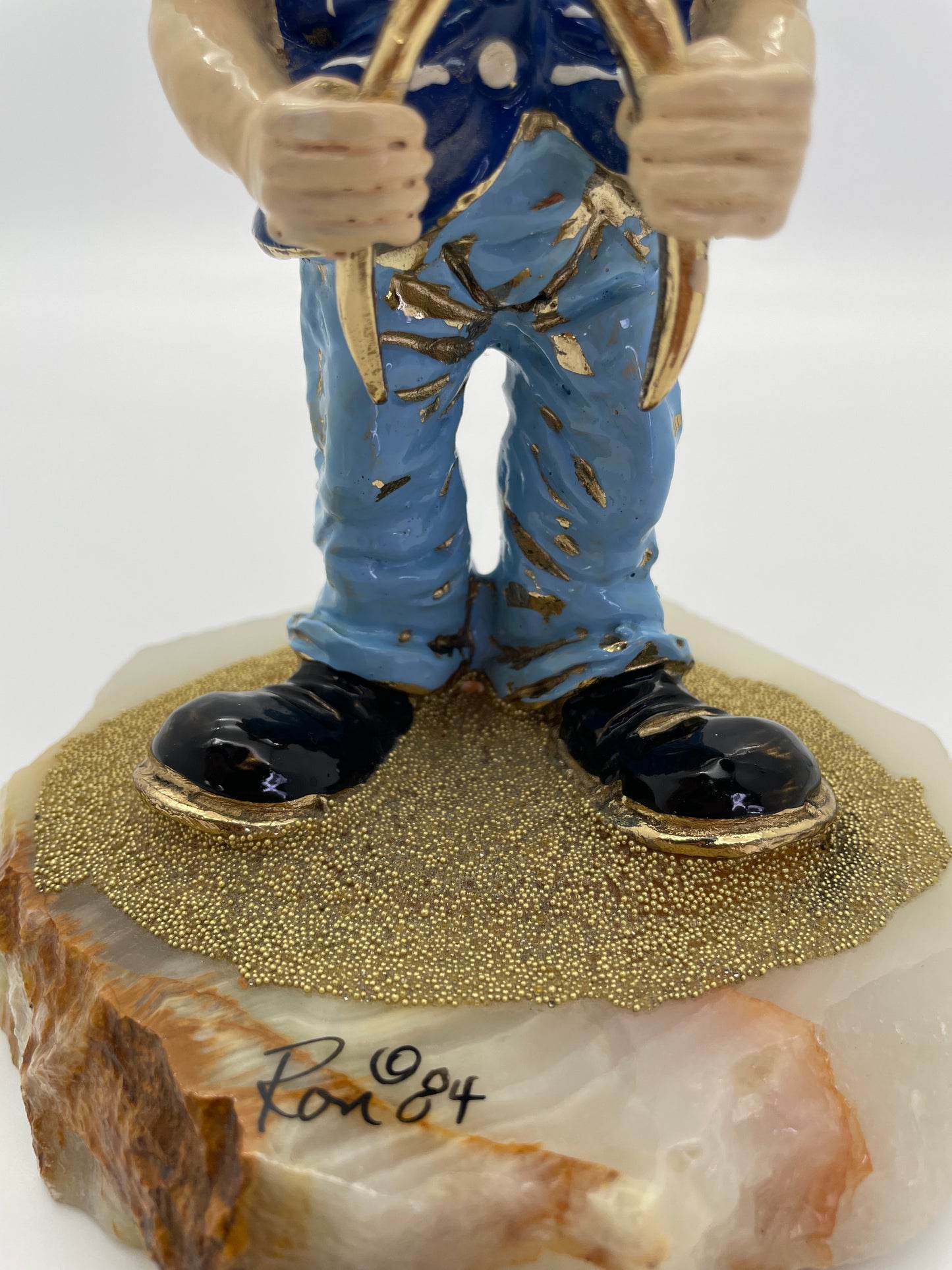 Signed 1984 Ron Lee Dentist Clown Sculpture on Natural Onyx Base with 24K Gold-Plated Accents