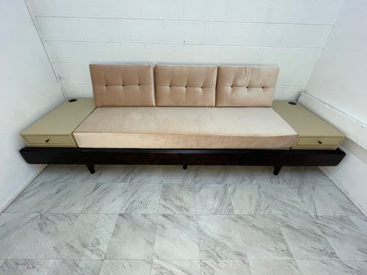 Custom Mid-Century Style Sofa Bed with Built-In End Tables & Outlets – 1990s