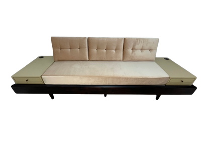 Custom Mid-Century Style Sofa Bed with Built-In End Tables & Outlets – 1990s