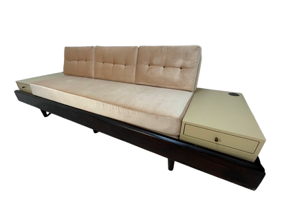 Custom Mid-Century Style Sofa Bed with Built-In End Tables & Outlets – 1990s