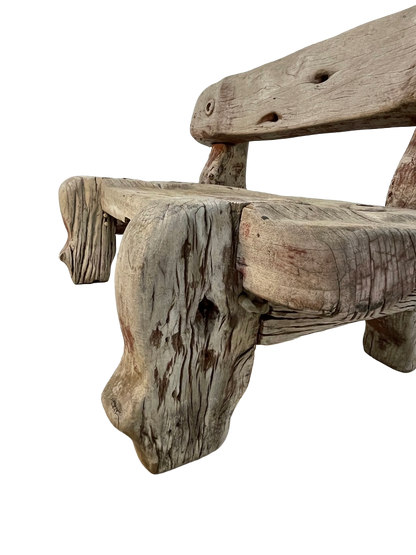 Vintage Solid Teak Driftwood Outdoor Bench – Rustic 1940s Style