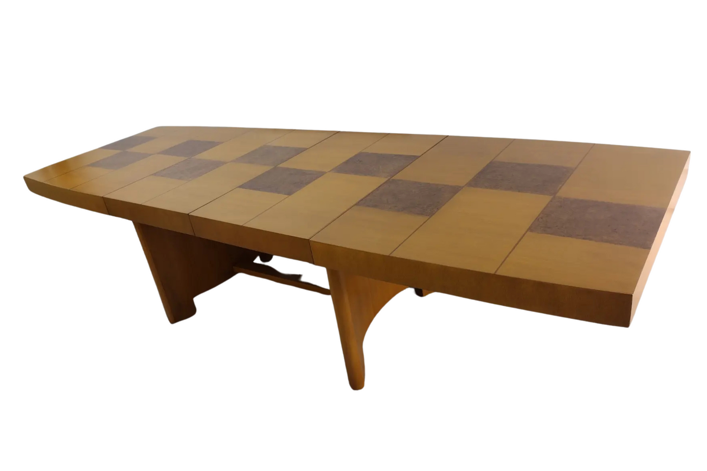 Sculptural Mid-Century Blonde Mahogany Dining Table by Herman Miller With Burlwood Patchwork Top & Leaves, 1940s