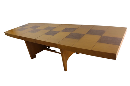 Sculptural Mid-Century Blonde Mahogany Dining Table by Herman Miller With Burlwood Patchwork Top & Leaves, 1940s