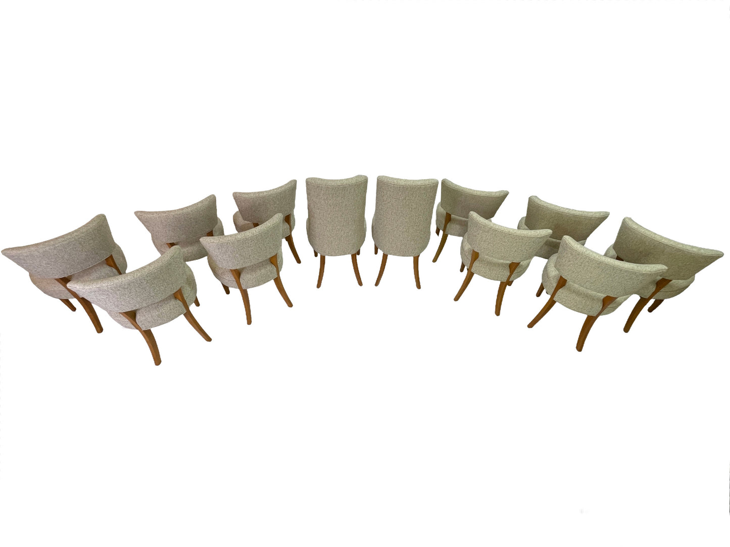 Large Circa 1950s Mid-Century Modern Dining Chair Set | 12 Restored Dining Chairs Including 2 Captain’s Chairs