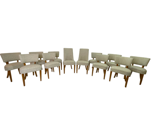 Large Circa 1950s Mid-Century Modern Dining Chair Set | 12 Restored Dining Chairs Including 2 Captain’s Chairs