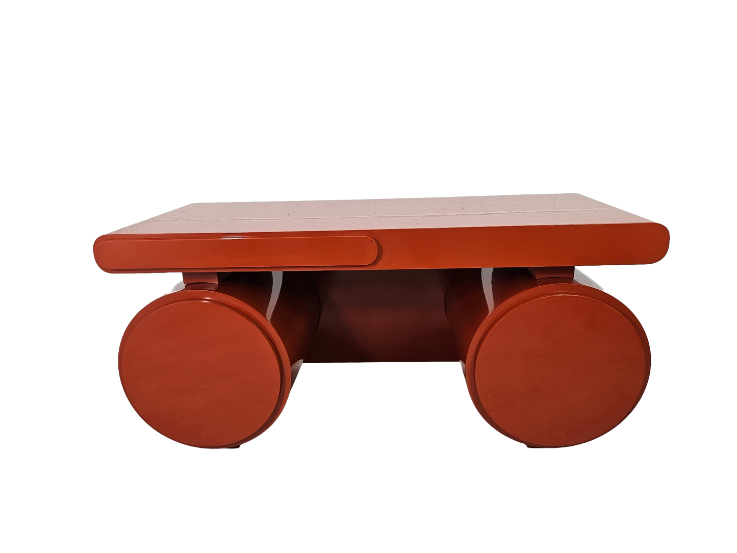 Sculptural Postmodern Burnt Orange Desk With Cylindrical Pedestals, 1980s