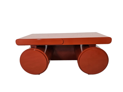Sculptural Postmodern Burnt Orange Desk With Cylindrical Pedestals, 1980s