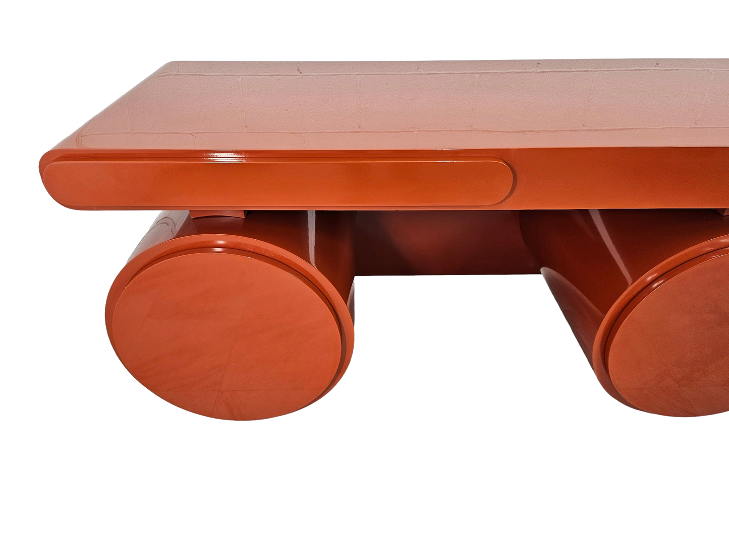 Sculptural Postmodern Burnt Orange Desk With Cylindrical Pedestals, 1980s