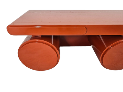 Sculptural Postmodern Burnt Orange Desk With Cylindrical Pedestals, 1980s