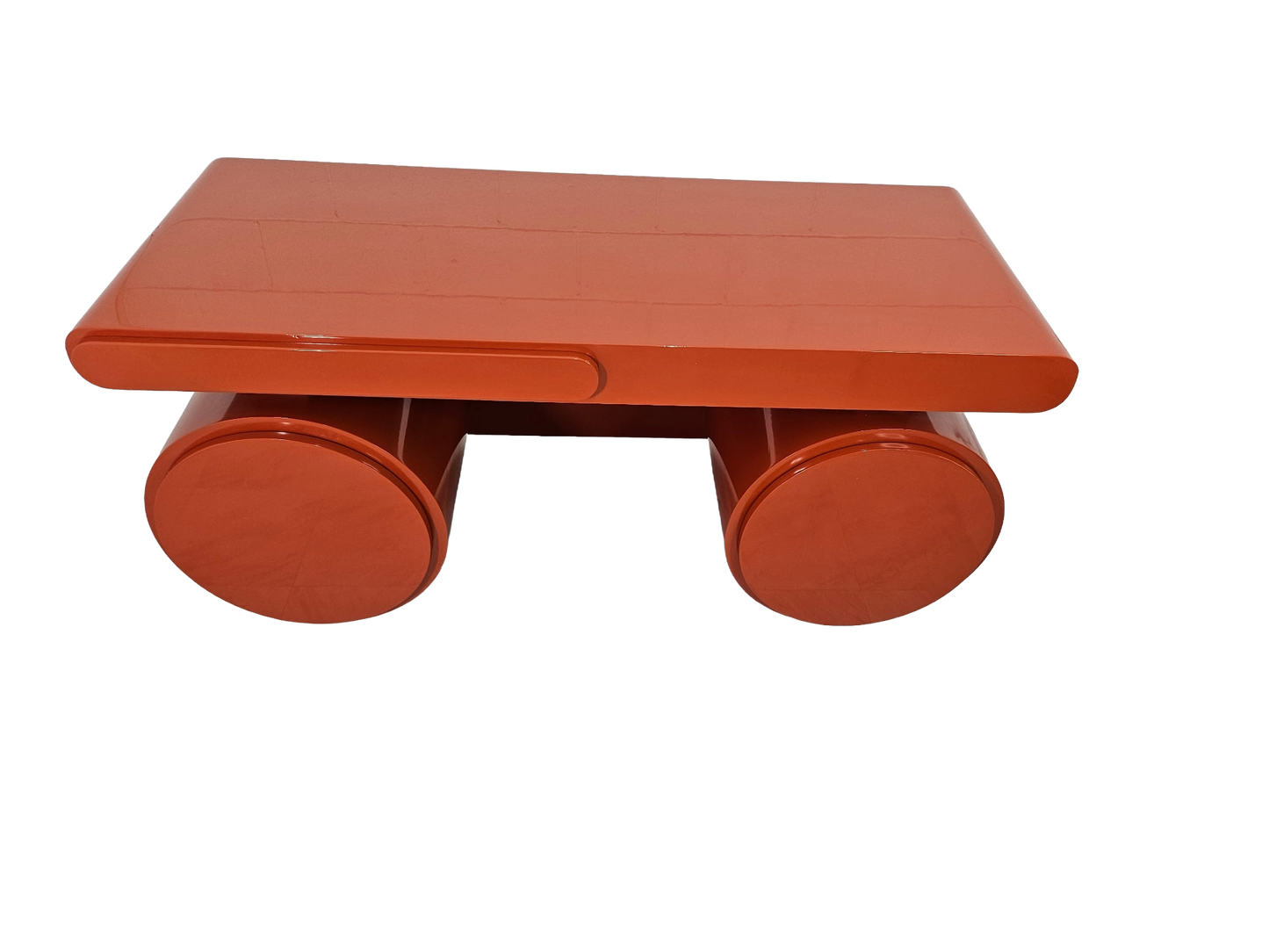 Sculptural Postmodern Burnt Orange Desk With Cylindrical Pedestals, 1980s