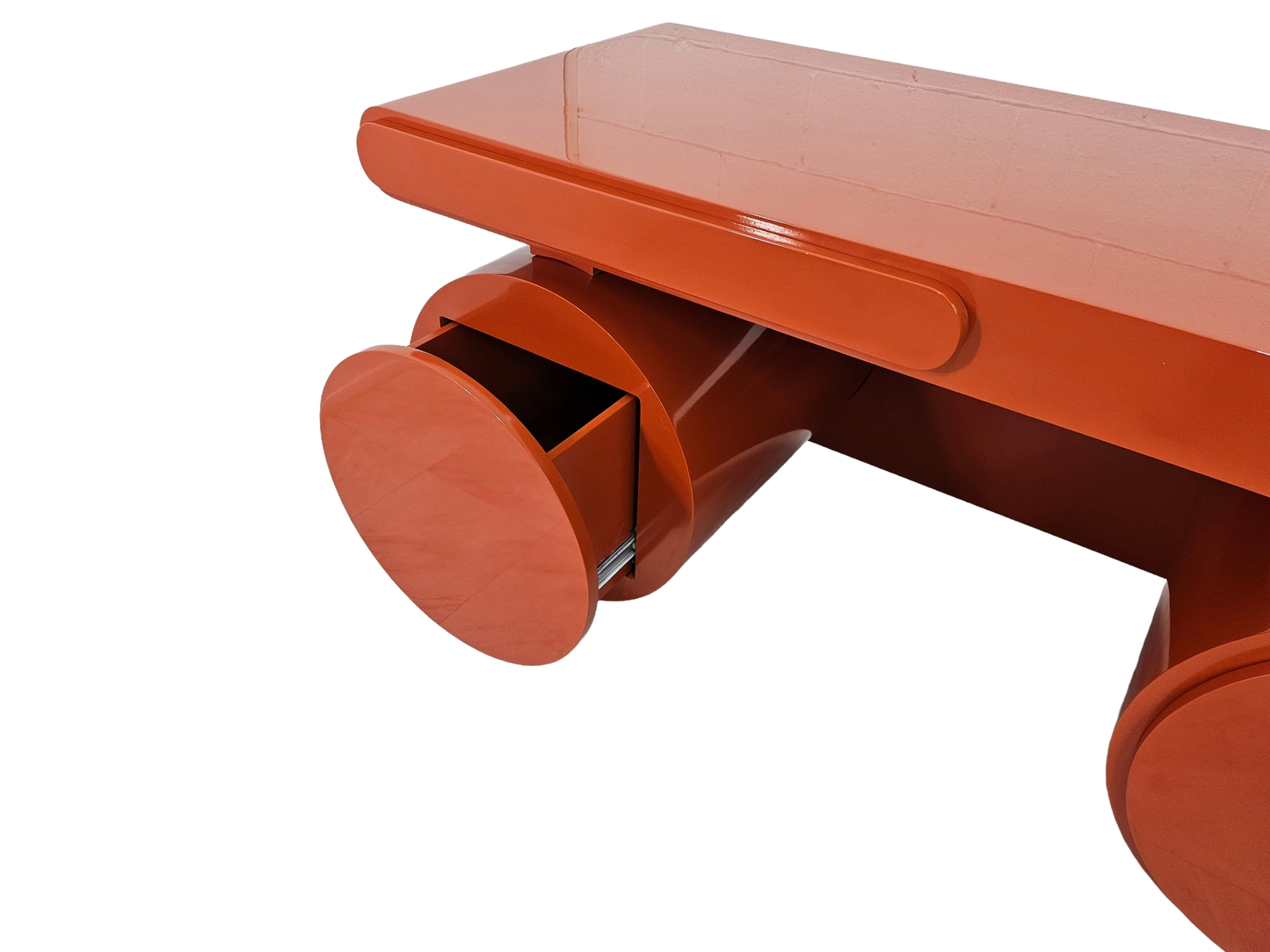 Sculptural Postmodern Burnt Orange Desk With Cylindrical Pedestals, 1980s