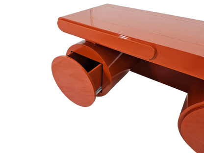 Sculptural Postmodern Burnt Orange Desk With Cylindrical Pedestals, 1980s
