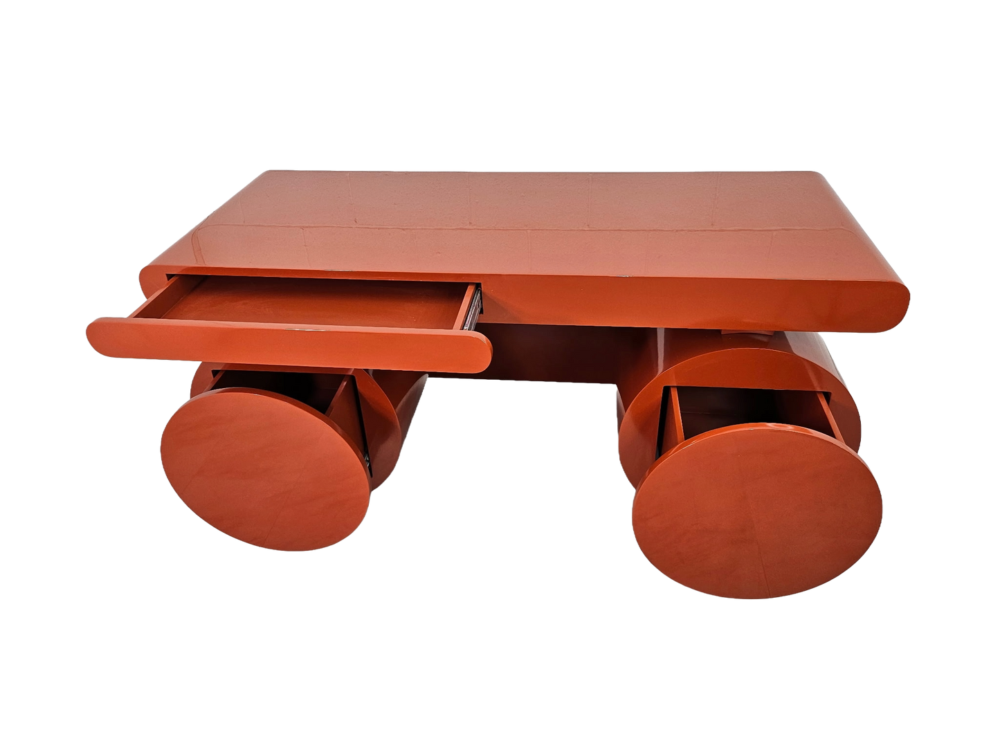 Sculptural Postmodern Burnt Orange Desk With Cylindrical Pedestals, 1980s