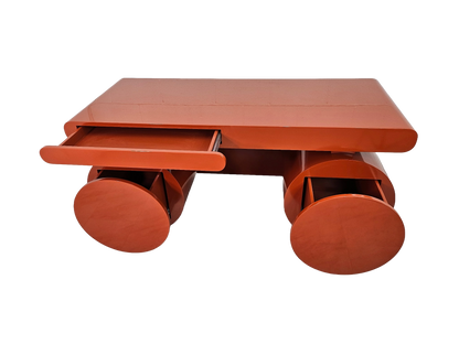 Sculptural Postmodern Burnt Orange Desk With Cylindrical Pedestals, 1980s