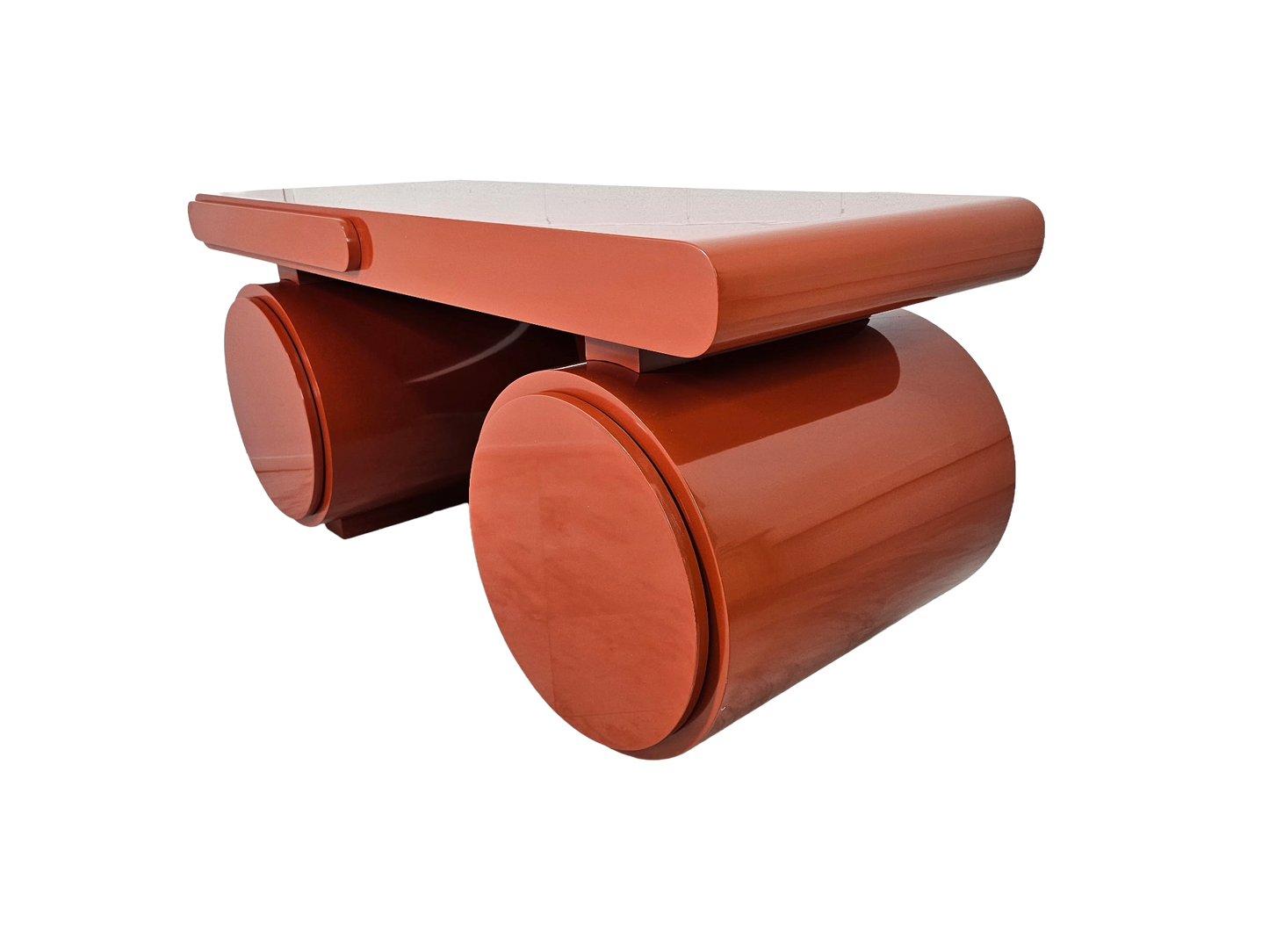 Sculptural Postmodern Burnt Orange Desk With Cylindrical Pedestals, 1980s