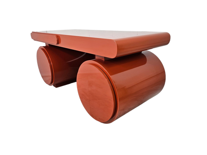 Sculptural Postmodern Burnt Orange Desk With Cylindrical Pedestals, 1980s
