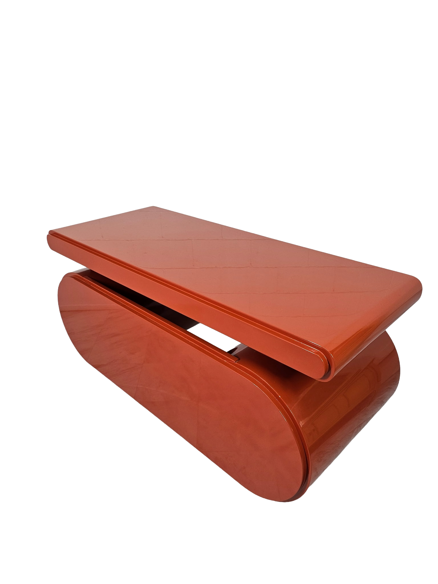 Sculptural Postmodern Burnt Orange Desk With Cylindrical Pedestals, 1980s