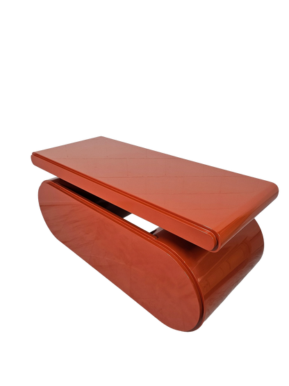 Sculptural Postmodern Burnt Orange Desk With Cylindrical Pedestals, 1980s