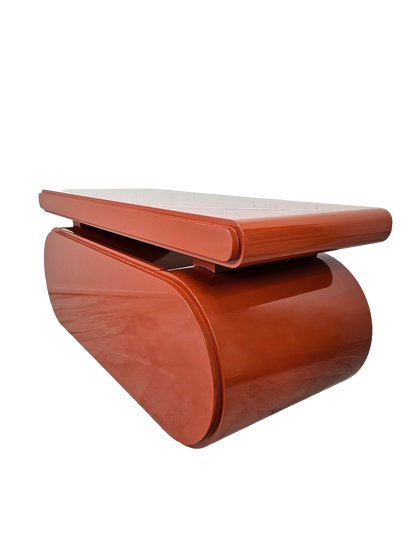 Sculptural Postmodern Burnt Orange Desk With Cylindrical Pedestals, 1980s