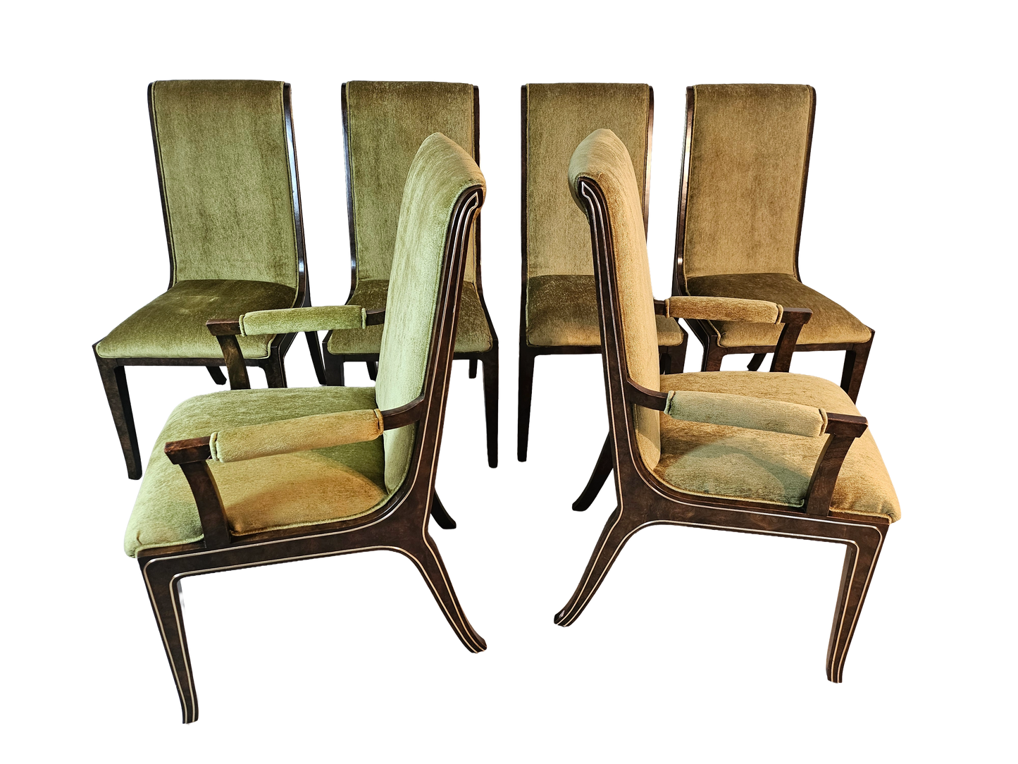 1970s Mastercraft Burl Wood Dining Chairs - Set of 6