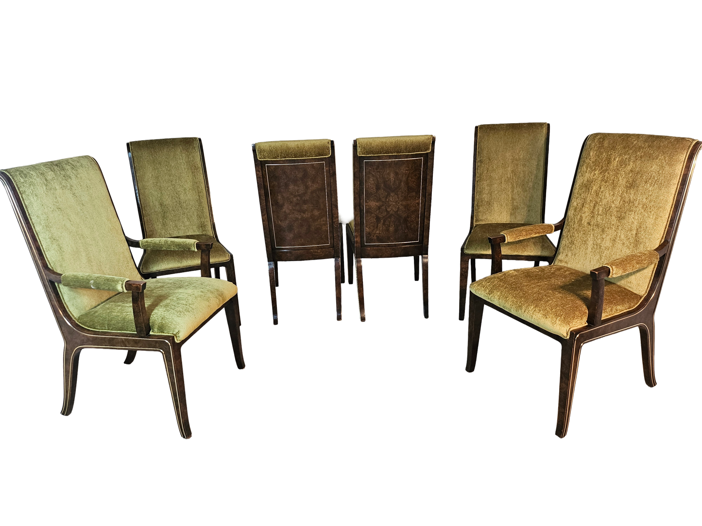 1970s Mastercraft Burl Wood Dining Chairs - Set of 6