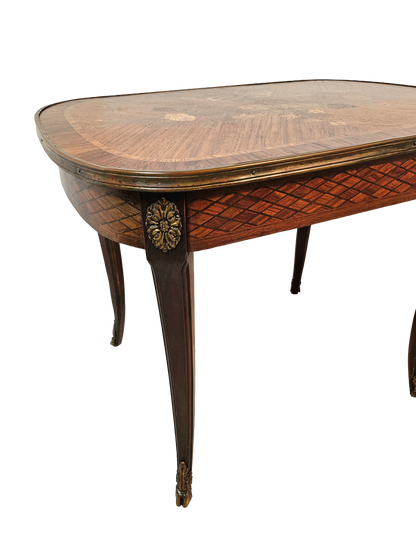 French Louis XV Style Marquetry Side Table With Bronze Accents, Circa 1900
