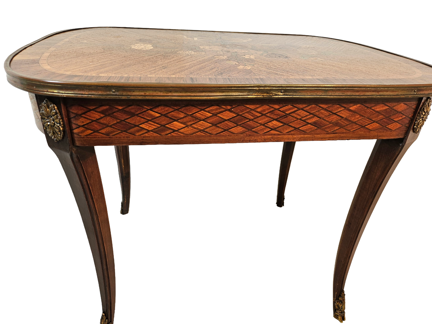 French Louis XV Style Marquetry Side Table With Bronze Accents, Circa 1900