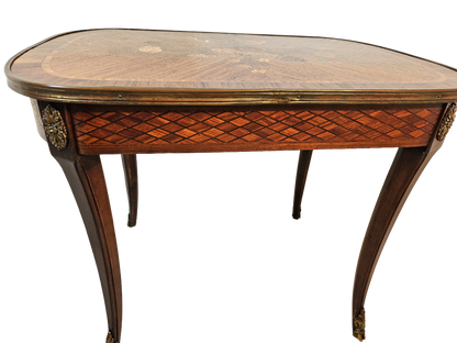 French Louis XV Style Marquetry Side Table With Bronze Accents, Circa 1900