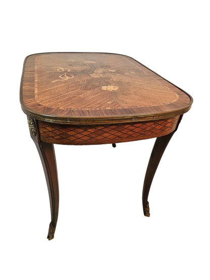 French Louis XV Style Marquetry Side Table With Bronze Accents, Circa 1900