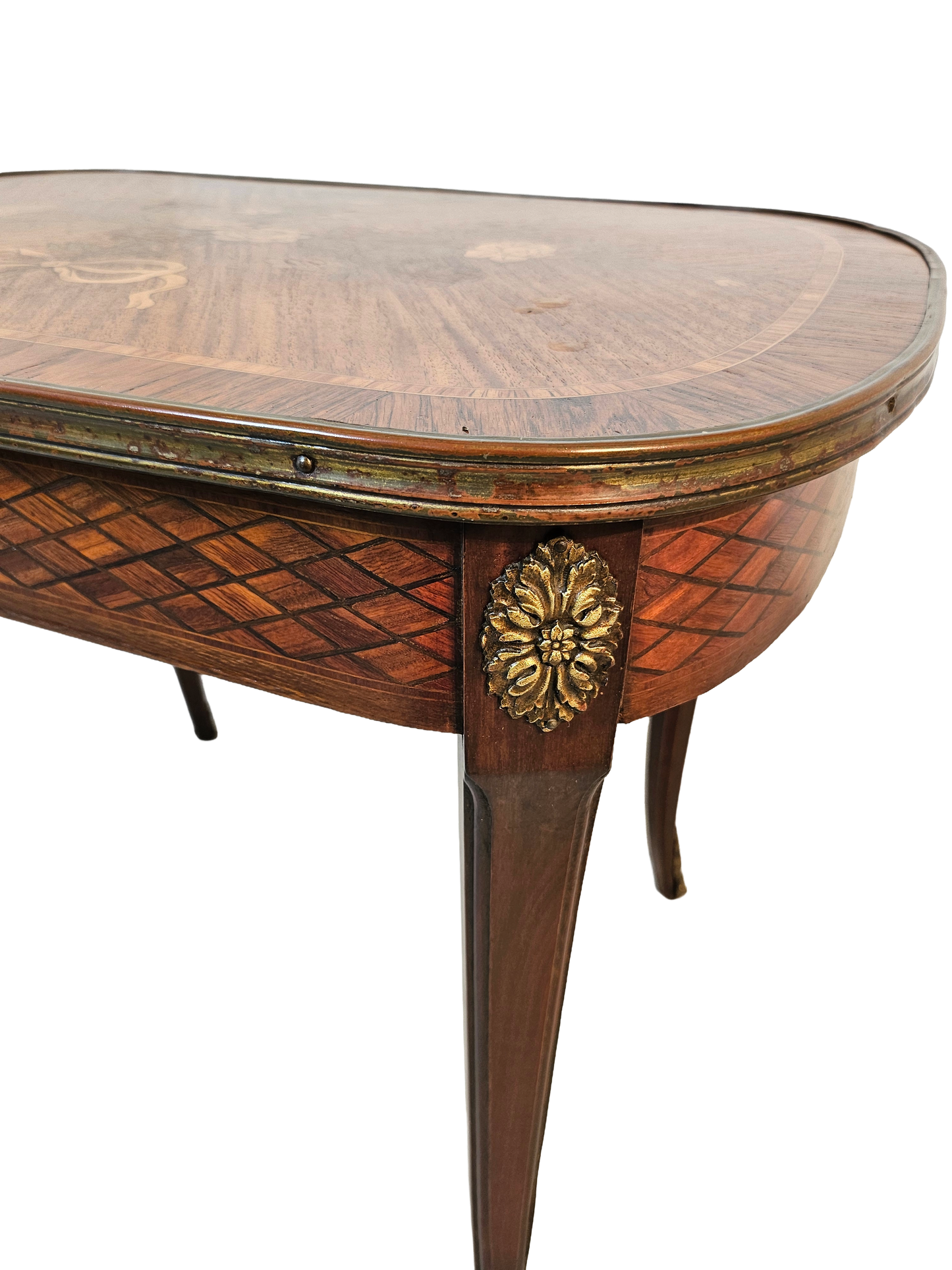 French Louis XV Style Marquetry Side Table With Bronze Accents, Circa 1900