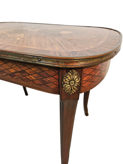 French Louis XV Style Marquetry Side Table With Bronze Accents, Circa 1900
