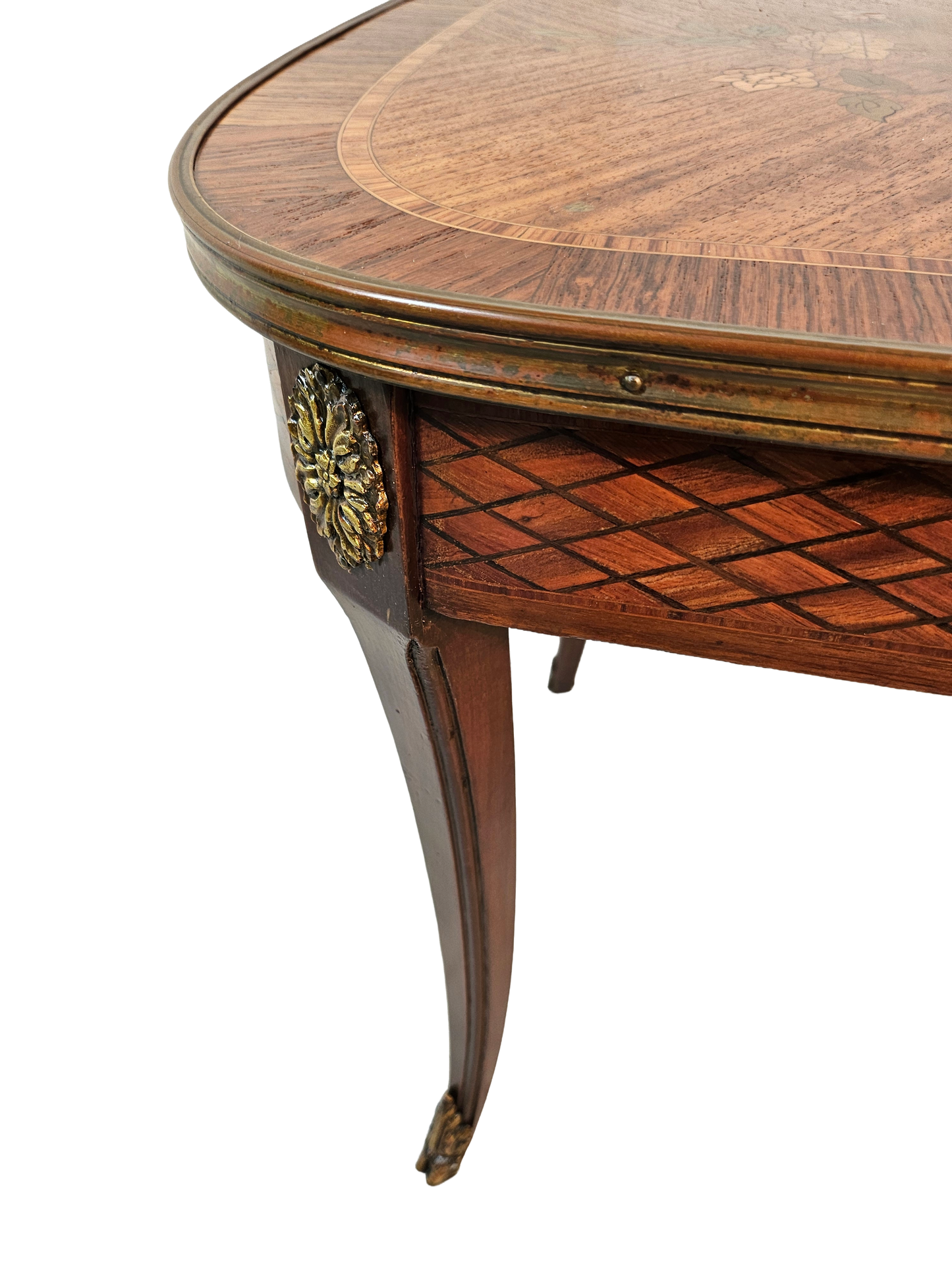 French Louis XV Style Marquetry Side Table With Bronze Accents, Circa 1900