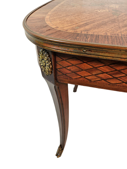 French Louis XV Style Marquetry Side Table With Bronze Accents, Circa 1900