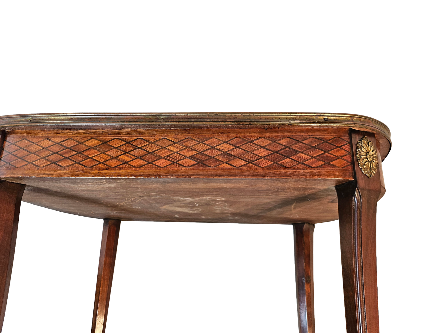 French Louis XV Style Marquetry Side Table With Bronze Accents, Circa 1900