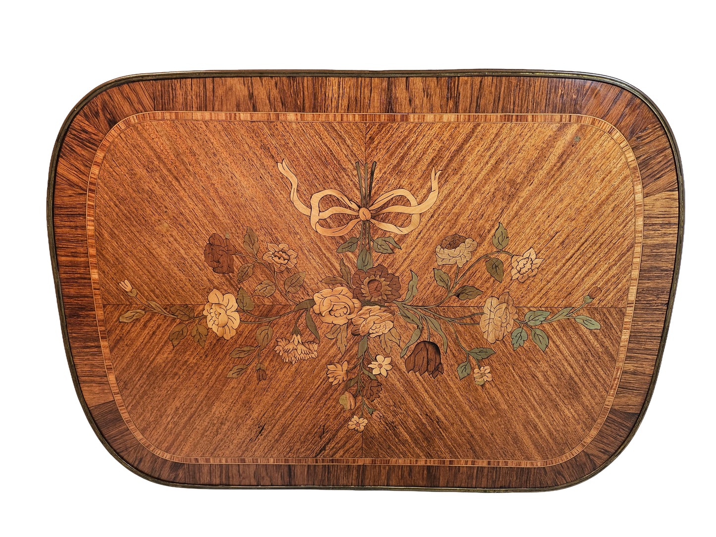 French Louis XV Style Marquetry Side Table With Bronze Accents, Circa 1900