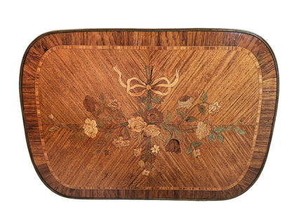 French Louis XV Style Marquetry Side Table With Bronze Accents, Circa 1900