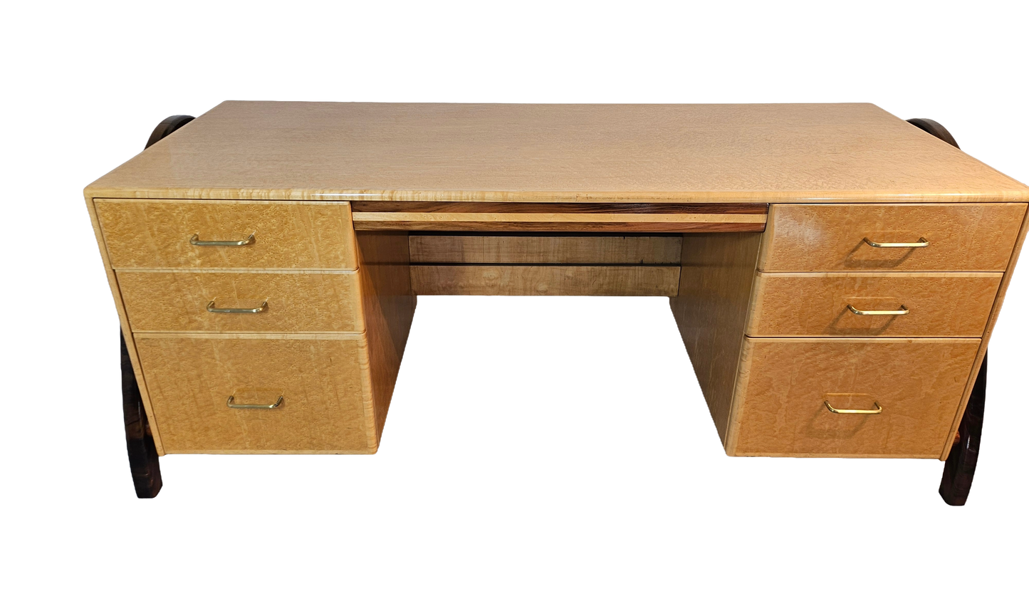 Art Deco Desk Attributed to Peter Muny | Bird’s-Eye Maple, 1990s