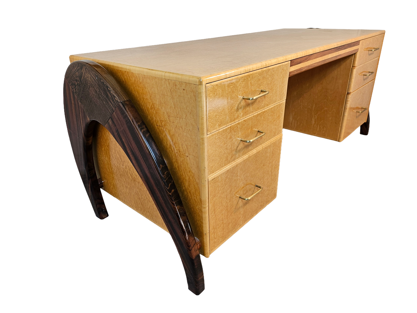 Art Deco Desk Attributed to Peter Muny | Bird’s-Eye Maple, 1990s