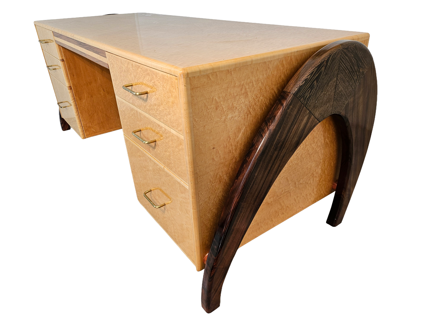 Art Deco Desk Attributed to Peter Muny | Bird’s-Eye Maple, 1990s