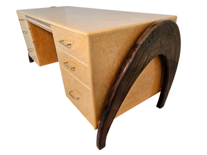 Art Deco Desk Attributed to Peter Muny | Bird’s-Eye Maple, 1990s