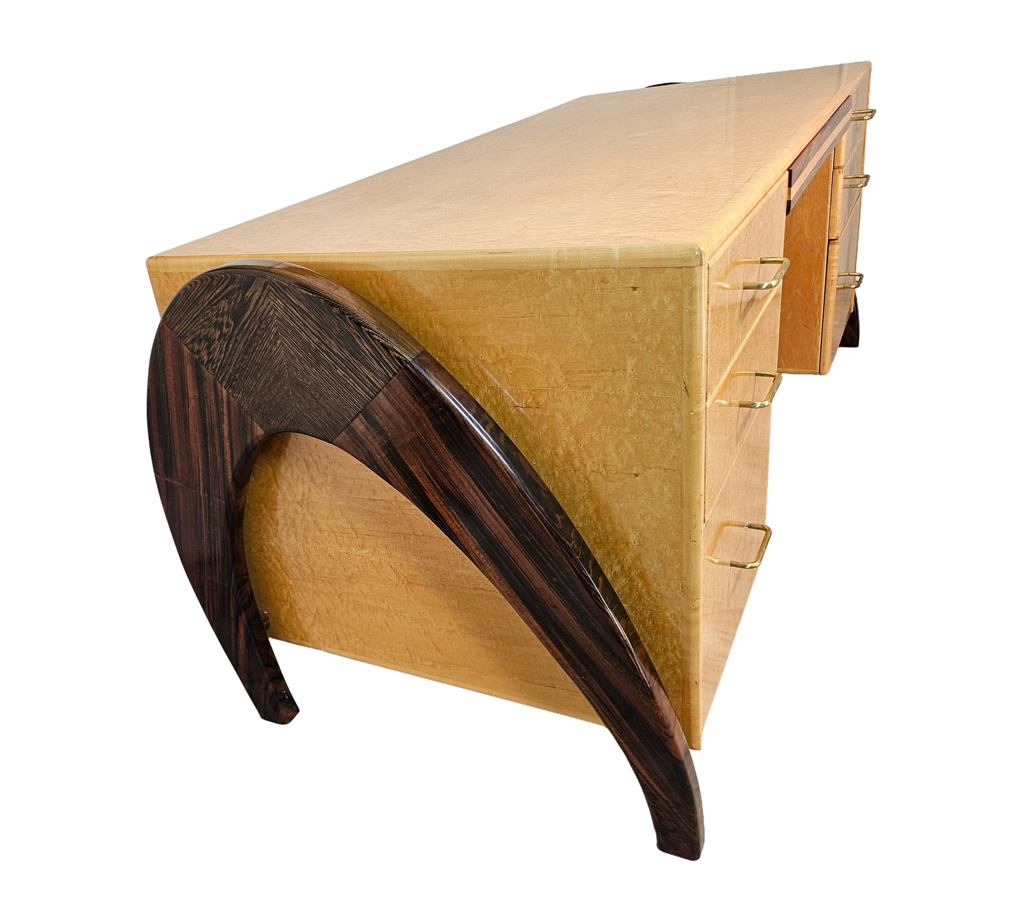 Art Deco Desk Attributed to Peter Muny | Bird’s-Eye Maple, 1990s